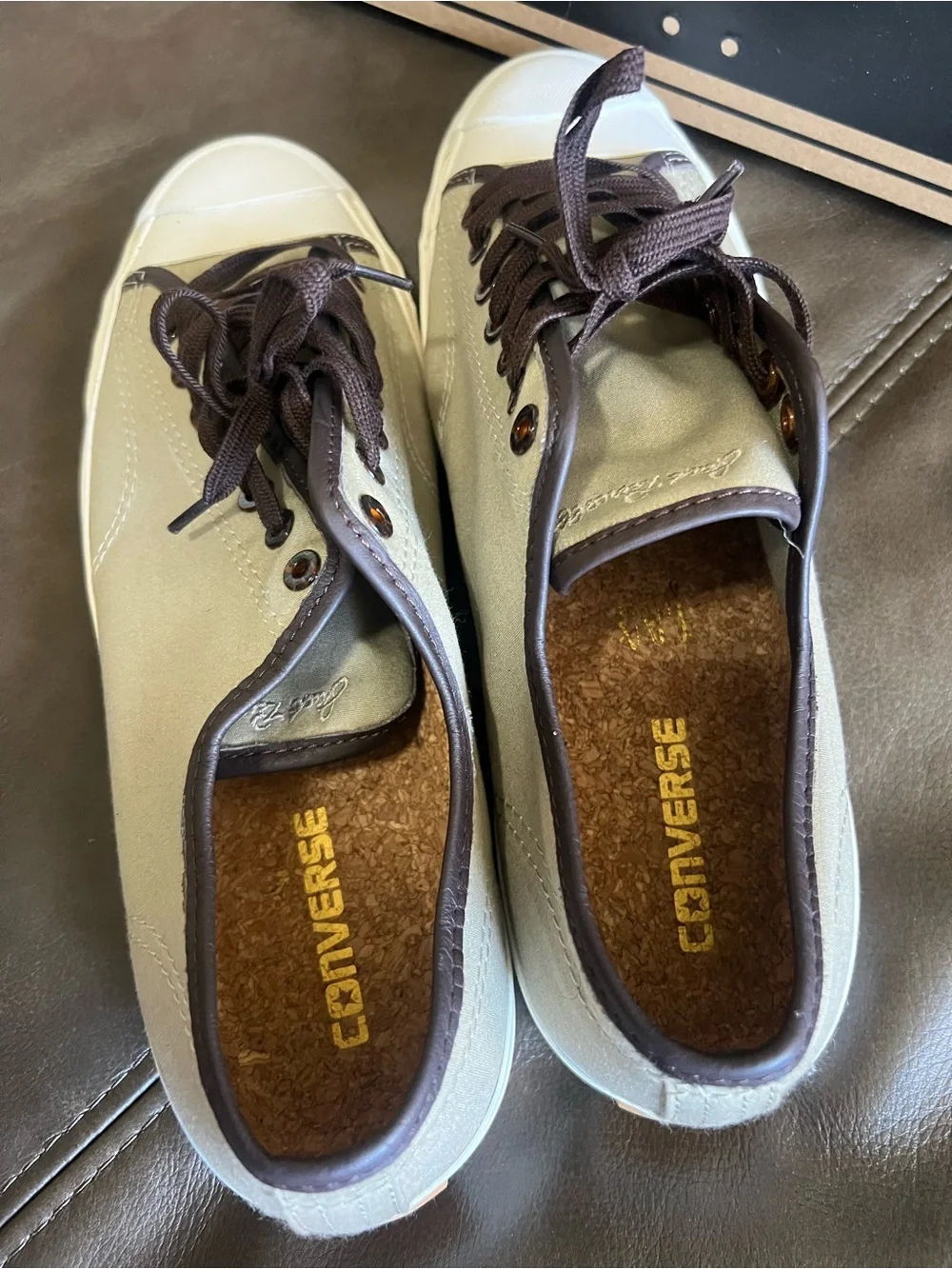 Converse Low Top Sneakers in Sage Green with Brown Trim - Picture 5 of 7